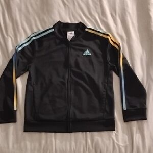 Adidas Black Track Jacket with Blue and Yellow Stripes